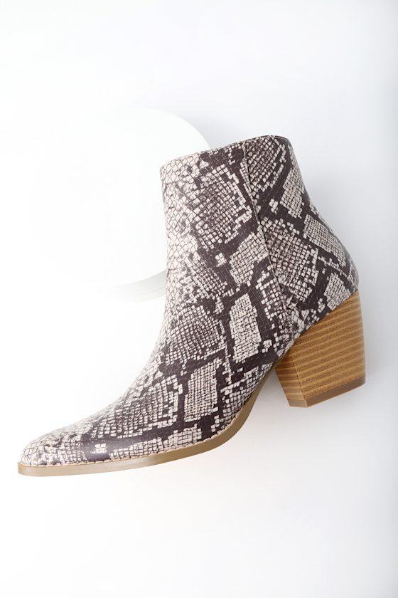 Spirit Natural Snake Print Pointed Toe Ankle Booties 5