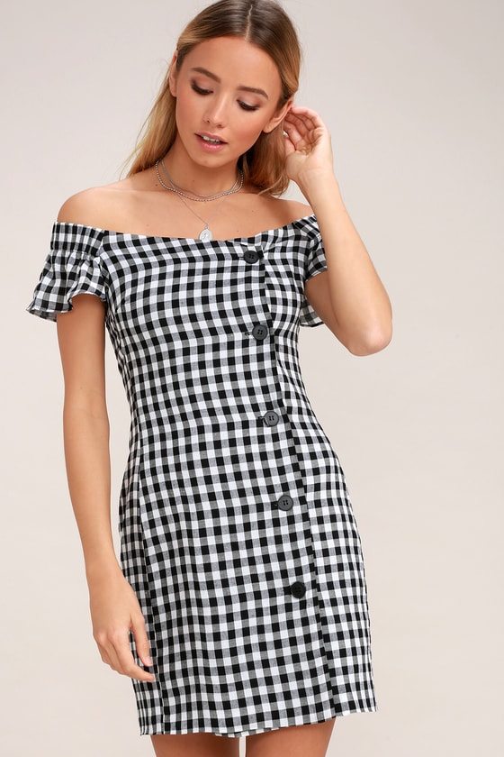 black and white checked dress