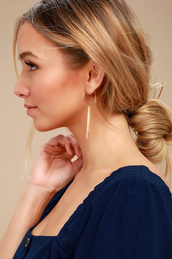 Minimalist Gold Earrings Gold Bar Hoop Earrings Lulus