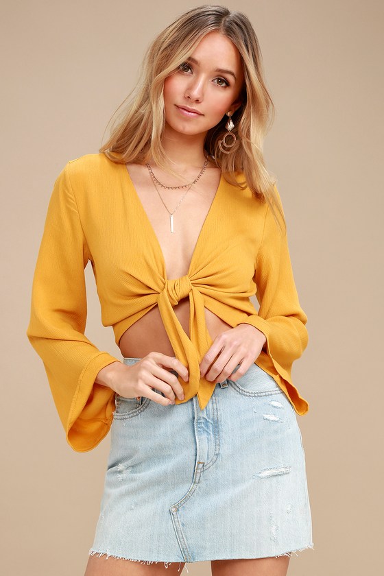 yellow tie front crop top