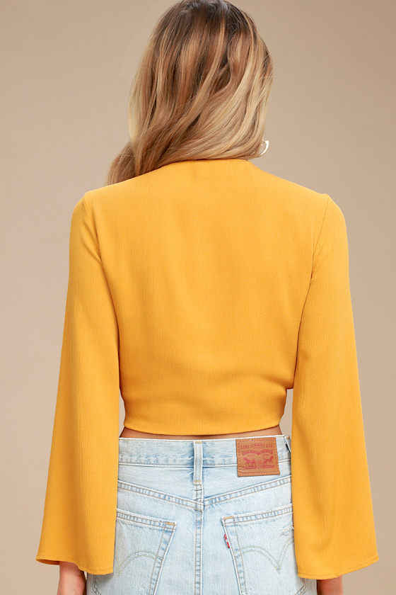 mustard yellow tie front top
