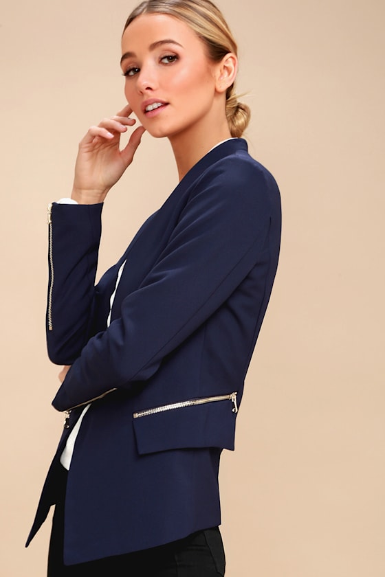 Chic Navy Blue Blazer OpenFront Blazer Women's Blazer Lulus