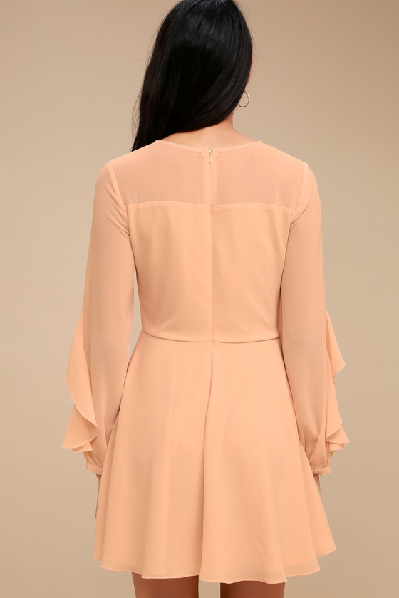 Lovely Peach Dress Long Sleeve Dress Skater Dress Lulus