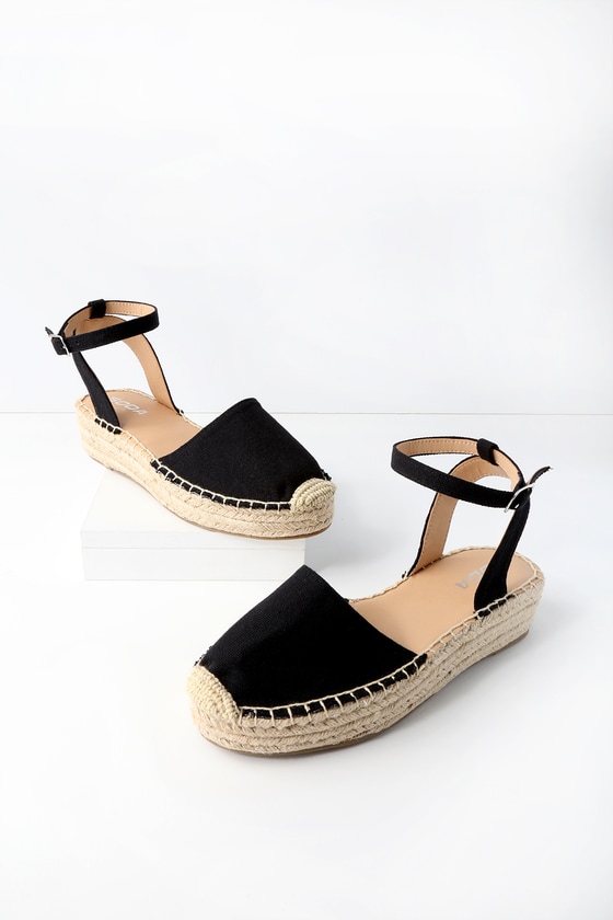 Black Espadrilles - Flatform Shoes - Flat Espadrilles