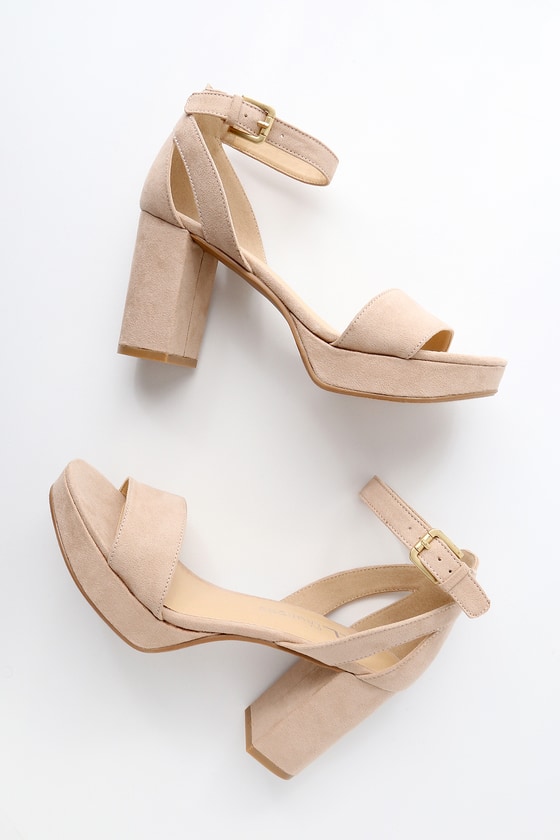 nude platform block heels