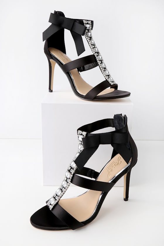 Henderson Black Satin Rhinestone Heels 4