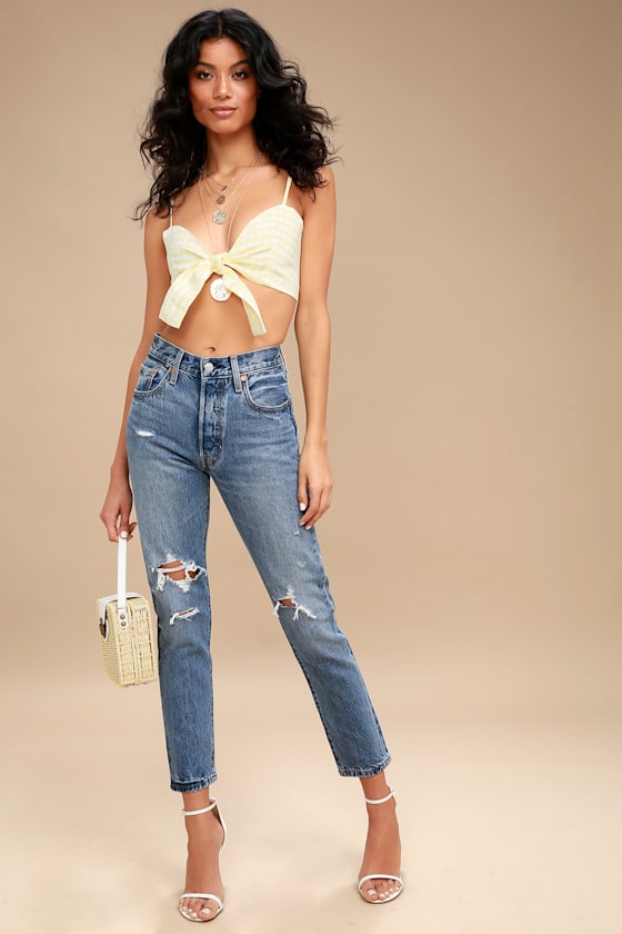 501 Skinny Light Blue Distressed Jeans 2