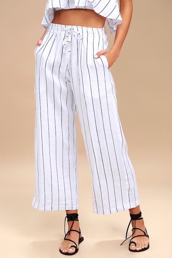 Clemence Navy Blue and White Striped Culottes 4