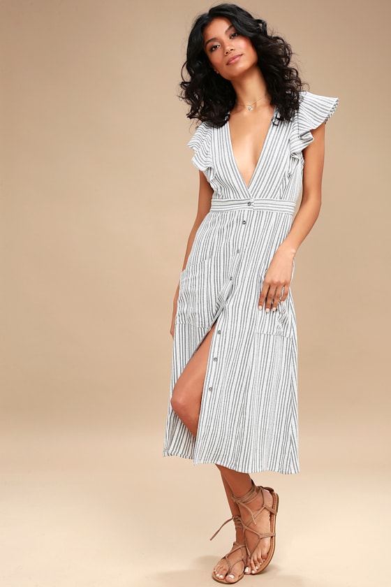 Kika Grey Striped Button-Up Midi Dress 2