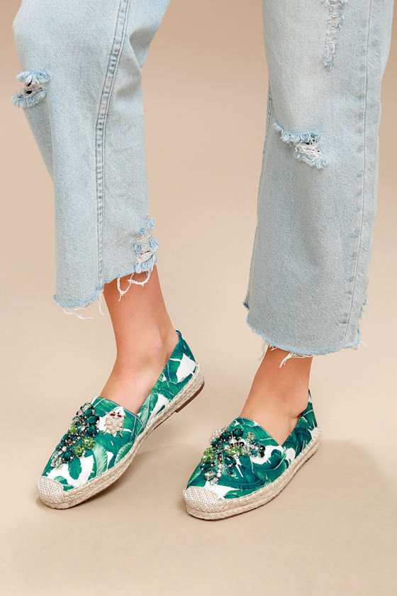 Hayden Green Tropical Print Slip-On Espadrille Sneakers 6