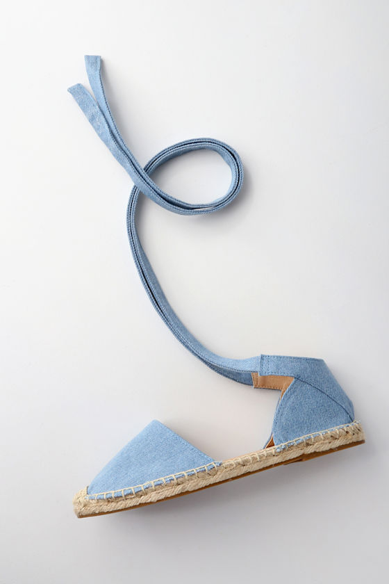 Dashiell Light Blue Denim Lace-Up Espadrille Flats 1