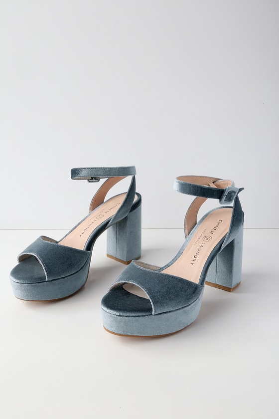 blue velvet platform heels