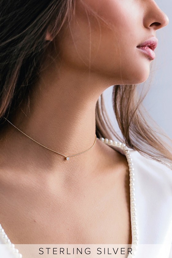 Lovely Gold Necklace Rhinestone Choker Necklace Lulus