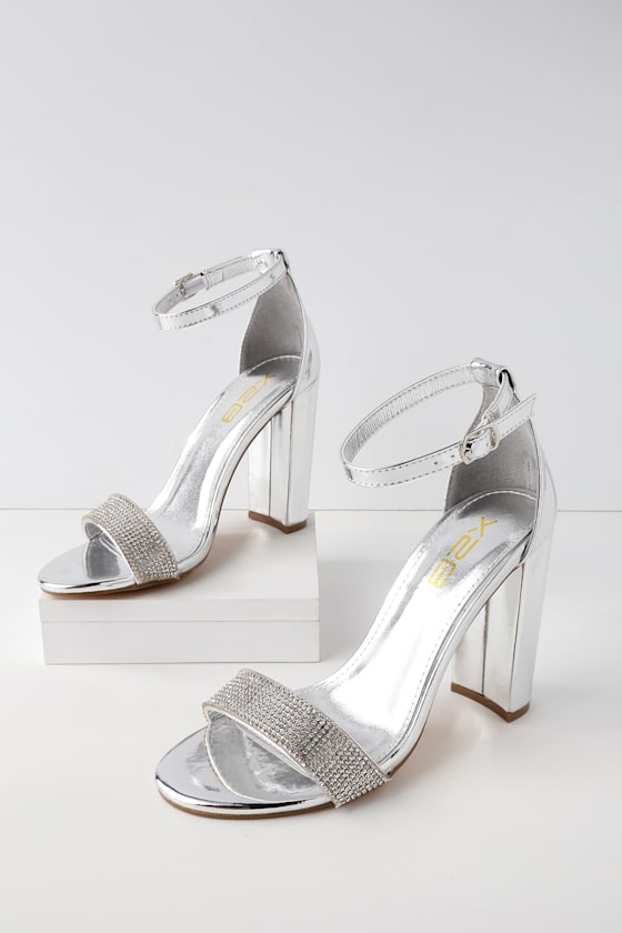 Amina Silver Rhinestone Ankle Strap Heels 2