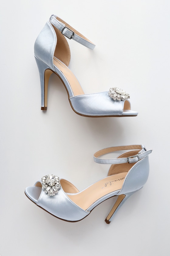 Glam Rhinestone Heels - Silver Satin Heels - Peep-toe Heels - Lulus