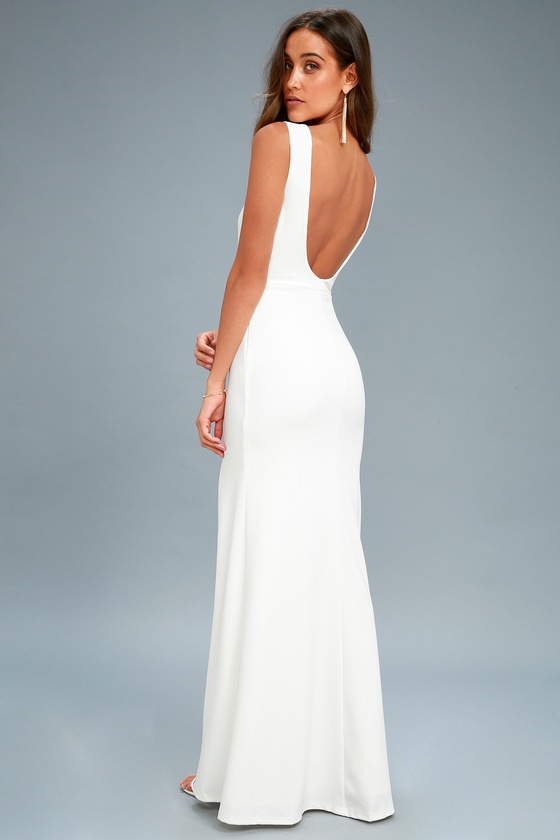 open back white maxi dress
