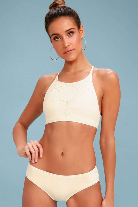 Bright One Cream Embroidered Lace-Up Bikini Top 6