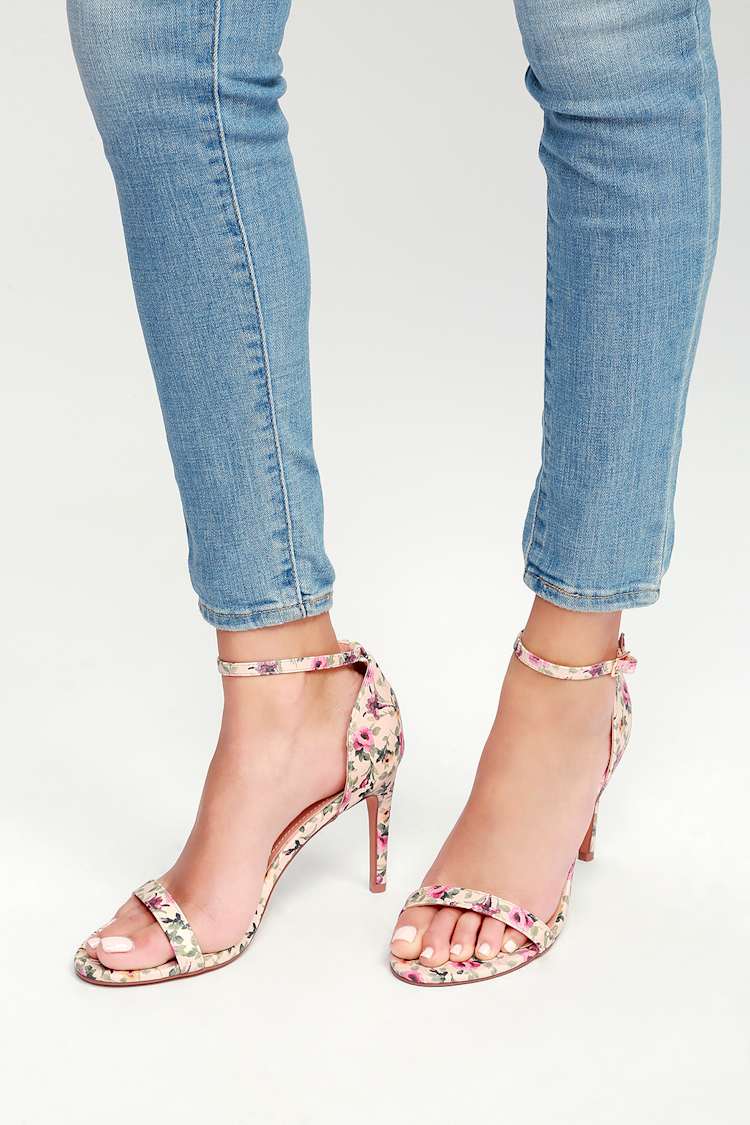 Ana Nude Floral Ankle Strap Heels