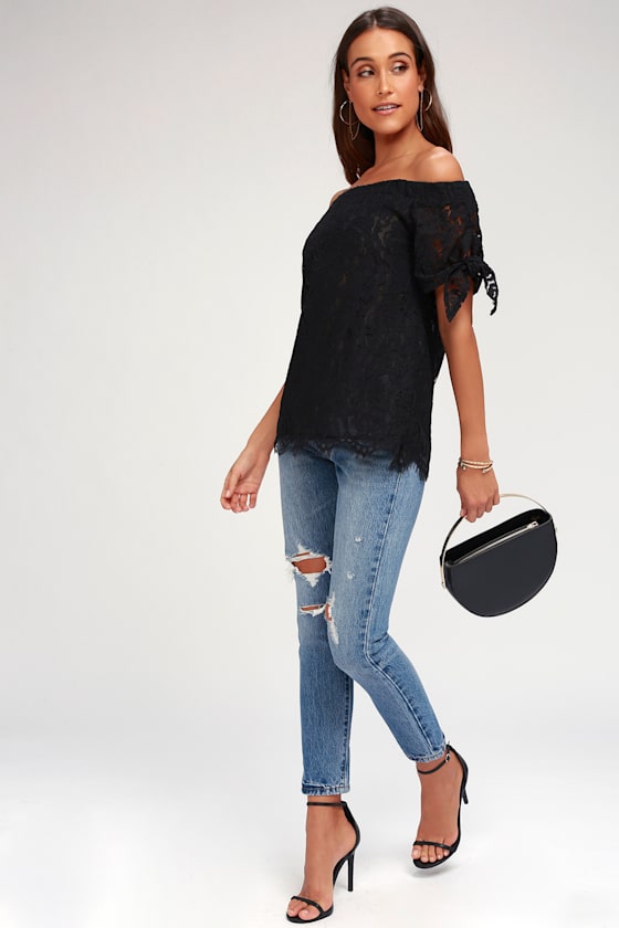 Ethereal View Black Lace Off-the-Shoulder Top 7