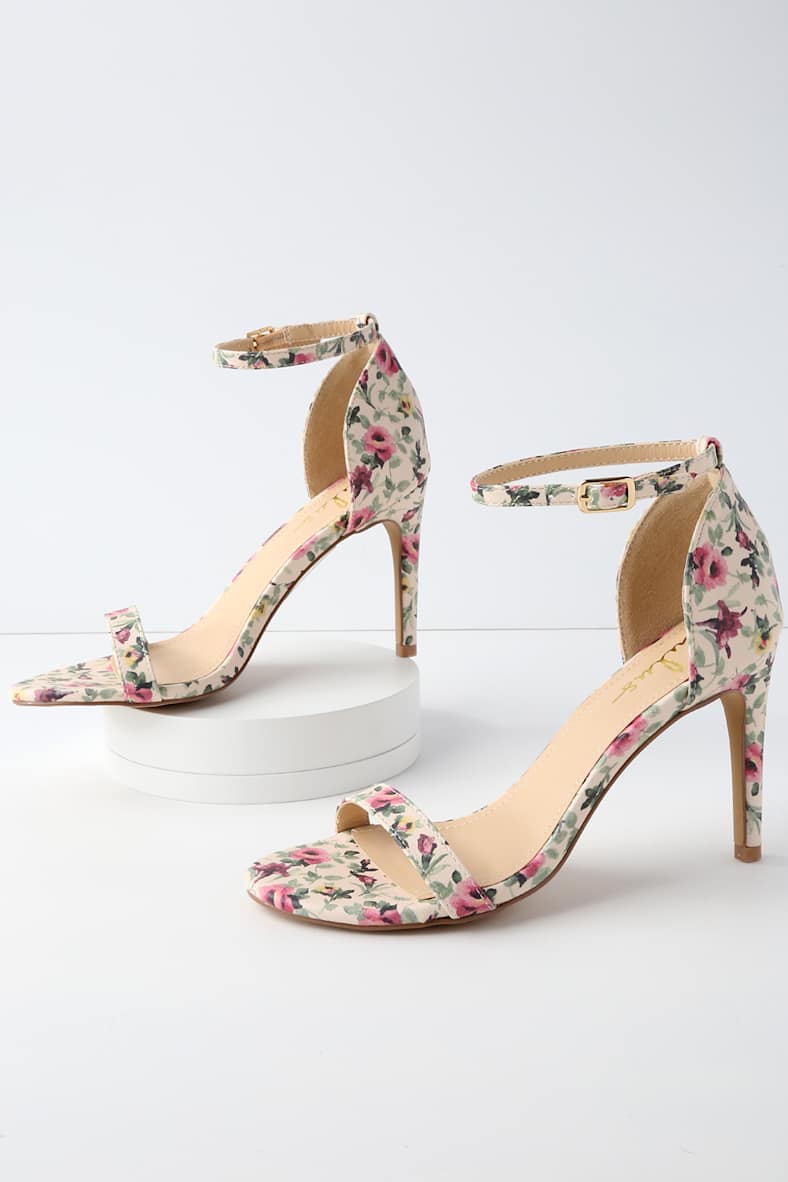 Ana Nude Floral Ankle Strap Heels