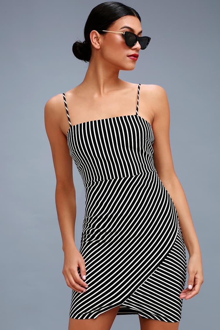 Sexy Black and White Striped Dress - Bodycon Dress - Lulus