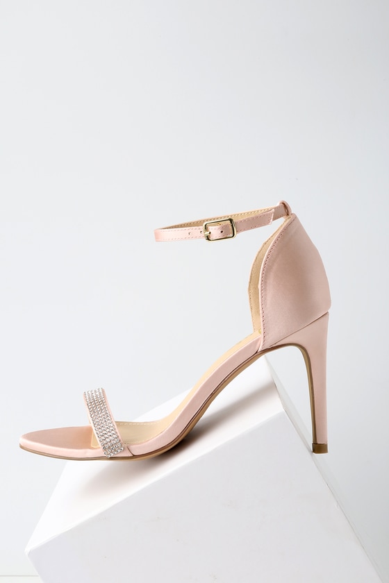 blush satin block heels