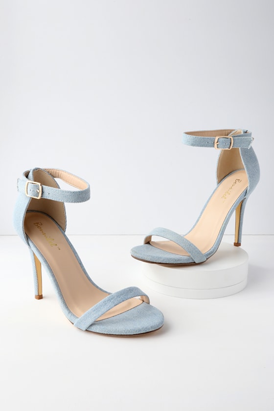 Virginia Light Blue Denim Ankle Strap Heels 1