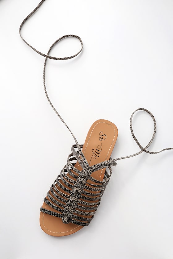 Sylvan Snake Print Lace-Up Sandals 1