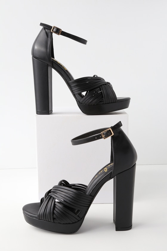 ankle strap black platform heels