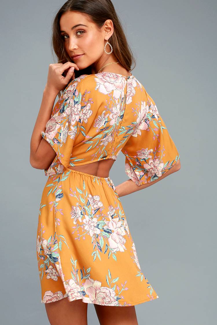 billabong golden light dress - Yellow Floral Print Dress Billabong womens