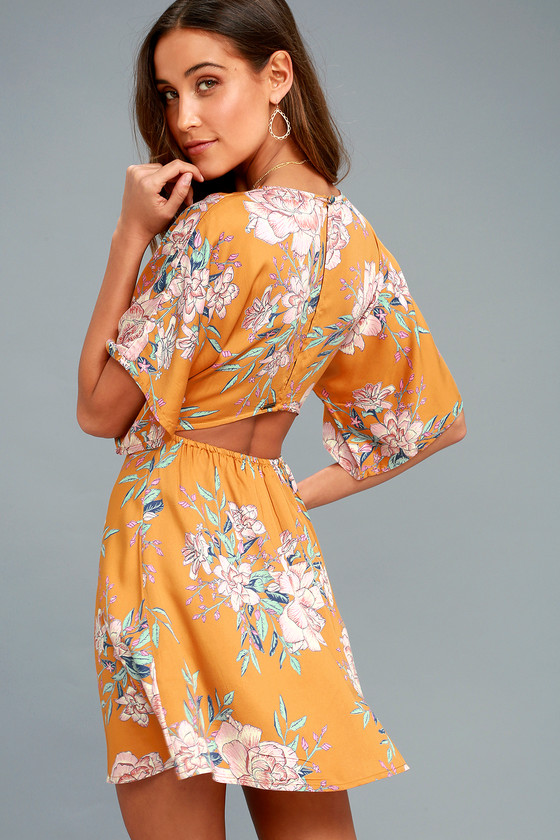 Billabong Golden Light Dress - Yellow Floral Print Dress - Lulus