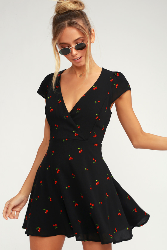 black dress with cherries