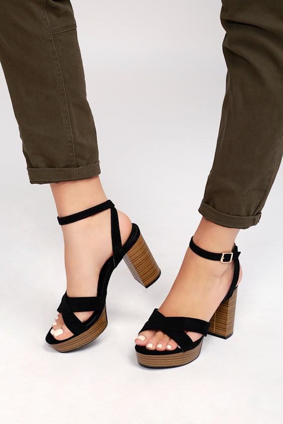Shae Black Suede Platform Heels 1