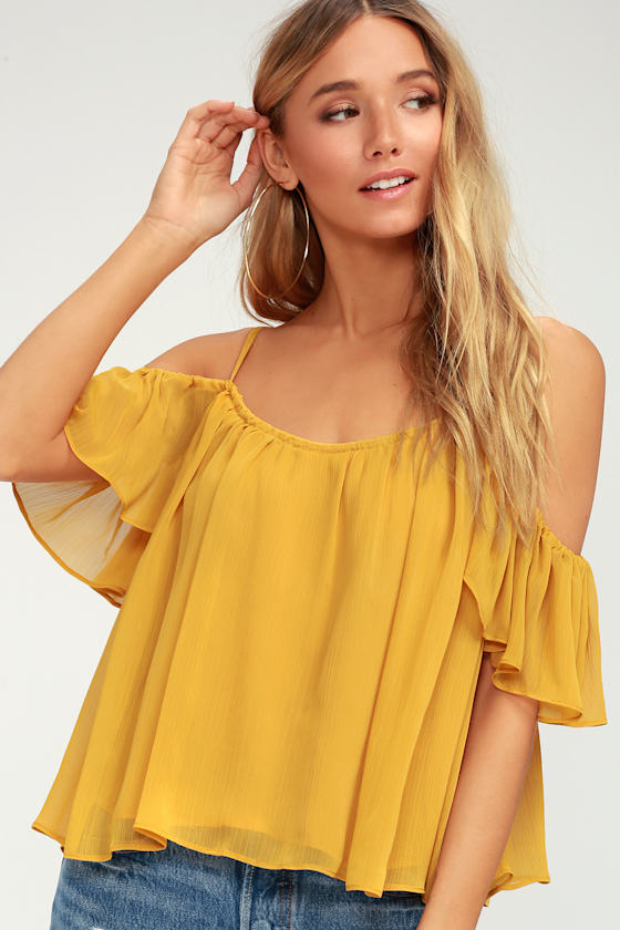Lovely Golden Yellow Top OffTheShoulder Top Cold Shoulder Top