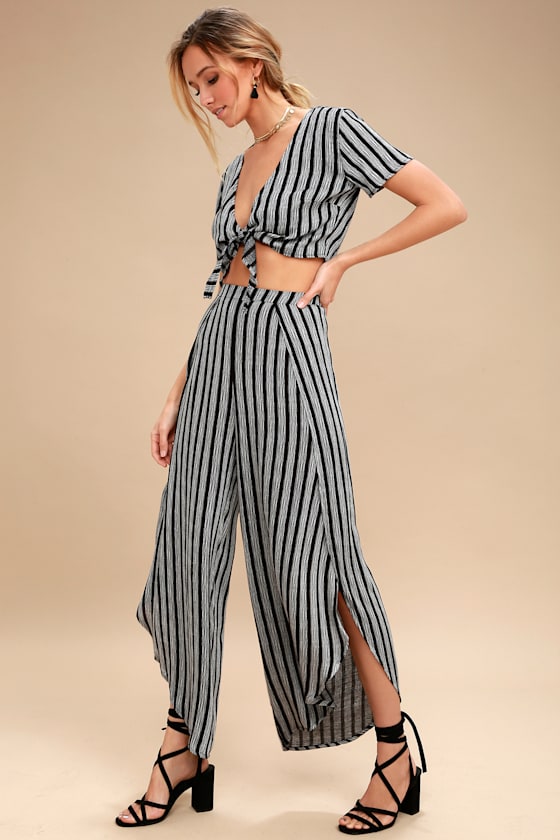 Grimaud Grey and Black Striped Two-Piece Jumpsuit 6