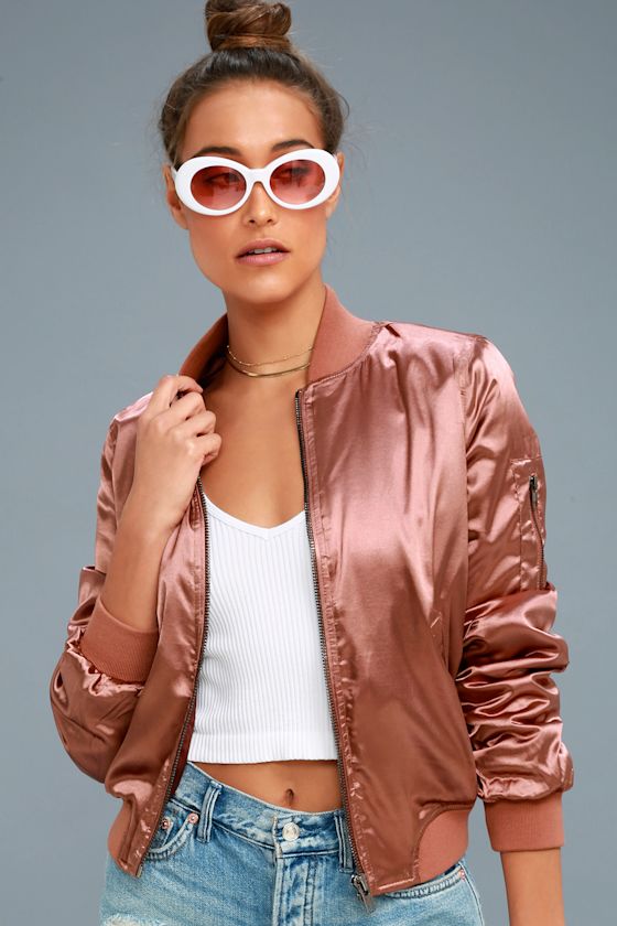 Run this City Rusty Rose Satin Bomber Jacket 8