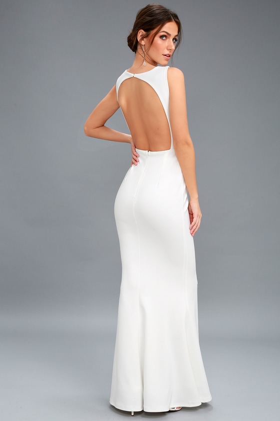 white backless gown