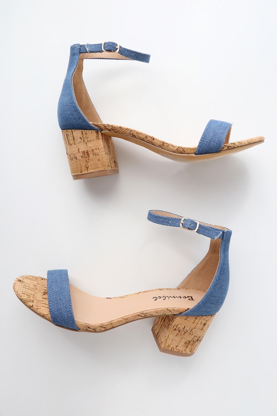 Cute Blue Cork Heels - Ankle Strap Heels - Cork Sandals - Lulus