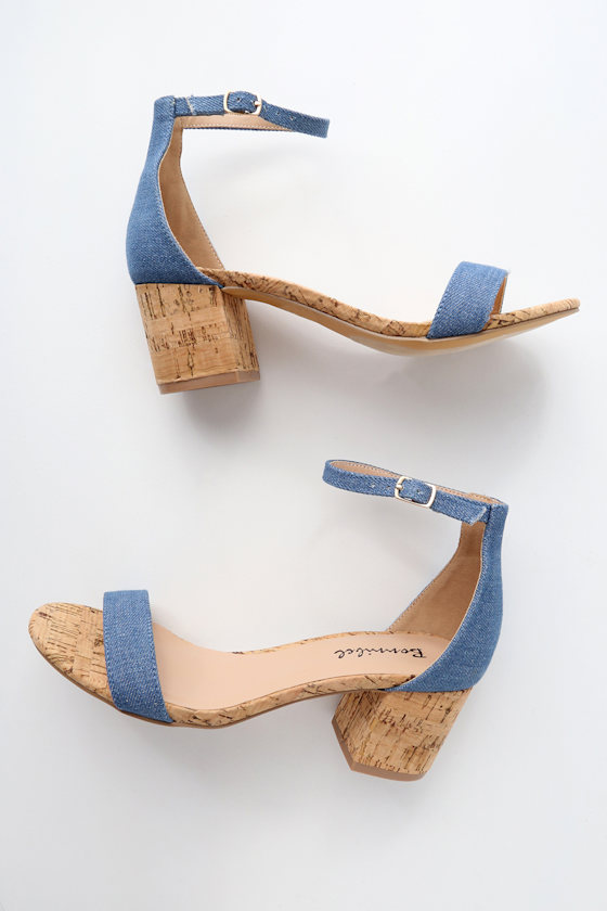 Cute Blue Cork Heels Ankle Strap Heels Cork Sandals Lulus