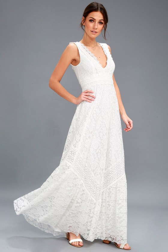 Boho Bridal Dress - White Lace Maxi Dress - Lace Dress - Lulus