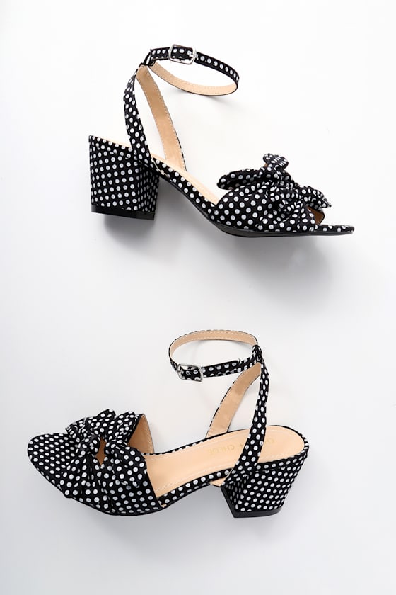 Dorthea Black Polka Dot High Heel Sandals 6