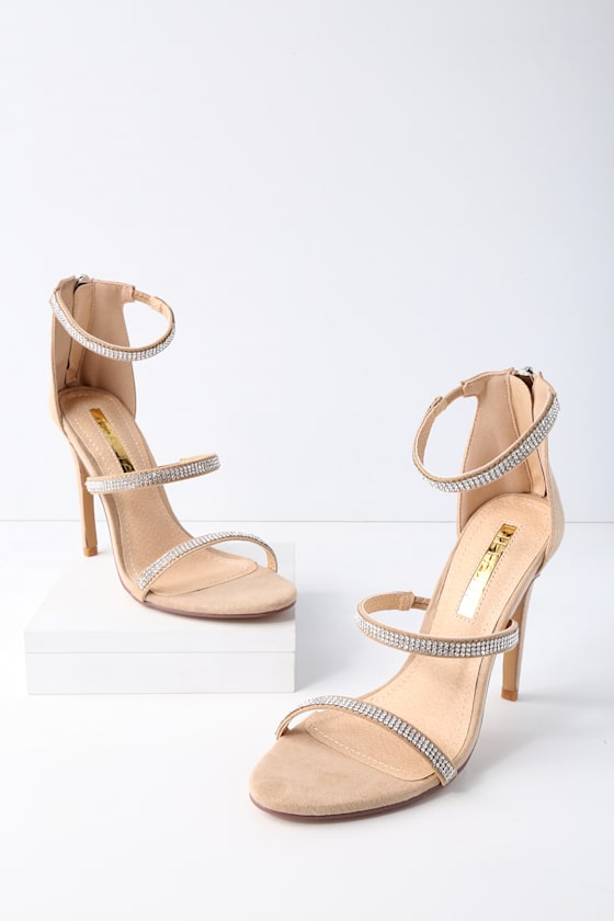 Aerin Nude Suede Rhinestone Ankle Strap Heels 5