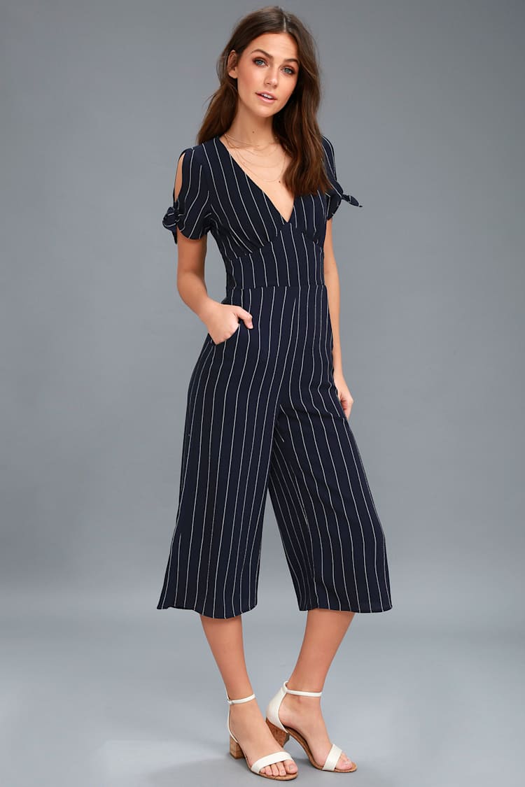 Pacific Coast Navy Blue Striped Culotte Jumpsuit