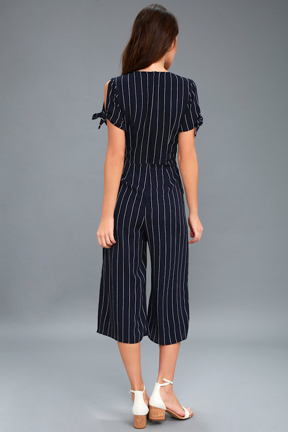Chic Navy Blue Striped Jumpsuit Striped Culotte Jumpsuit