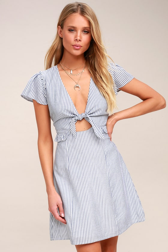 Cute Navy Blue and White Dress - Stripe Dress - Cutout Dress - Lulus