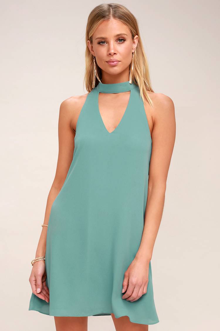 sage green swing dress Cute Sage Green Dress - Swing Dress - Cutout Dress