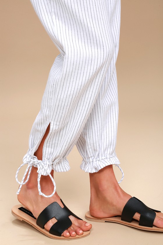 orange and white striped pants