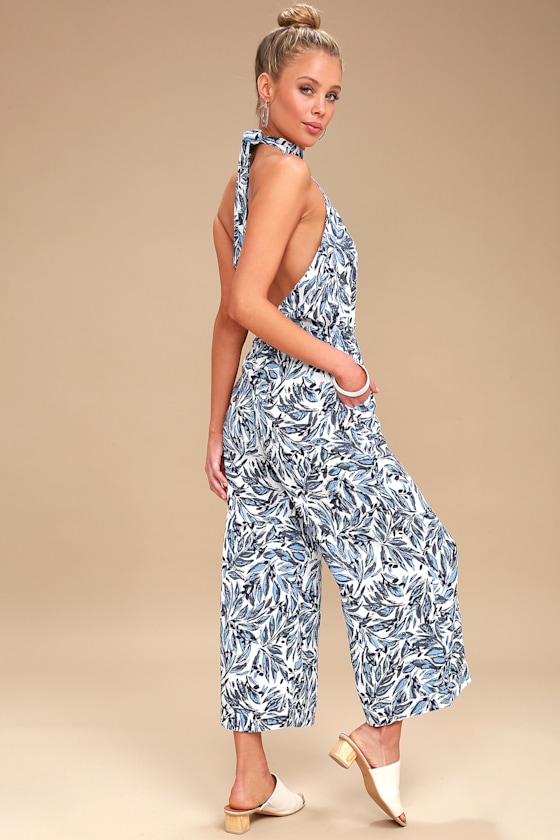 Copeland Blue and White Print Culotte Jumpsuit 4