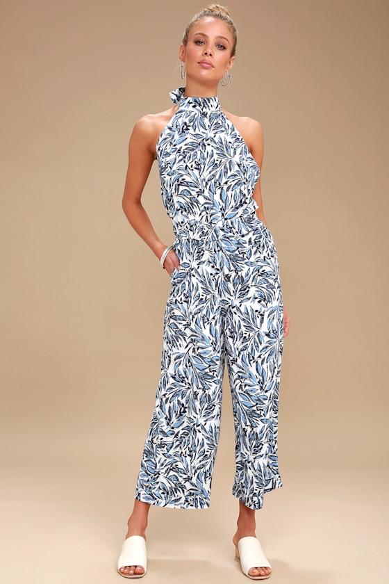 Copeland Blue and White Print Culotte Jumpsuit 2
