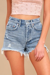 Parker Light Wash Distressed High-Waisted Shorts